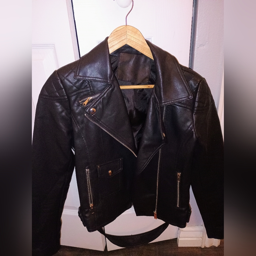 Moto Biker Jacket Grunge Edgy Punk Rocker Faux Leather Baddie Racer